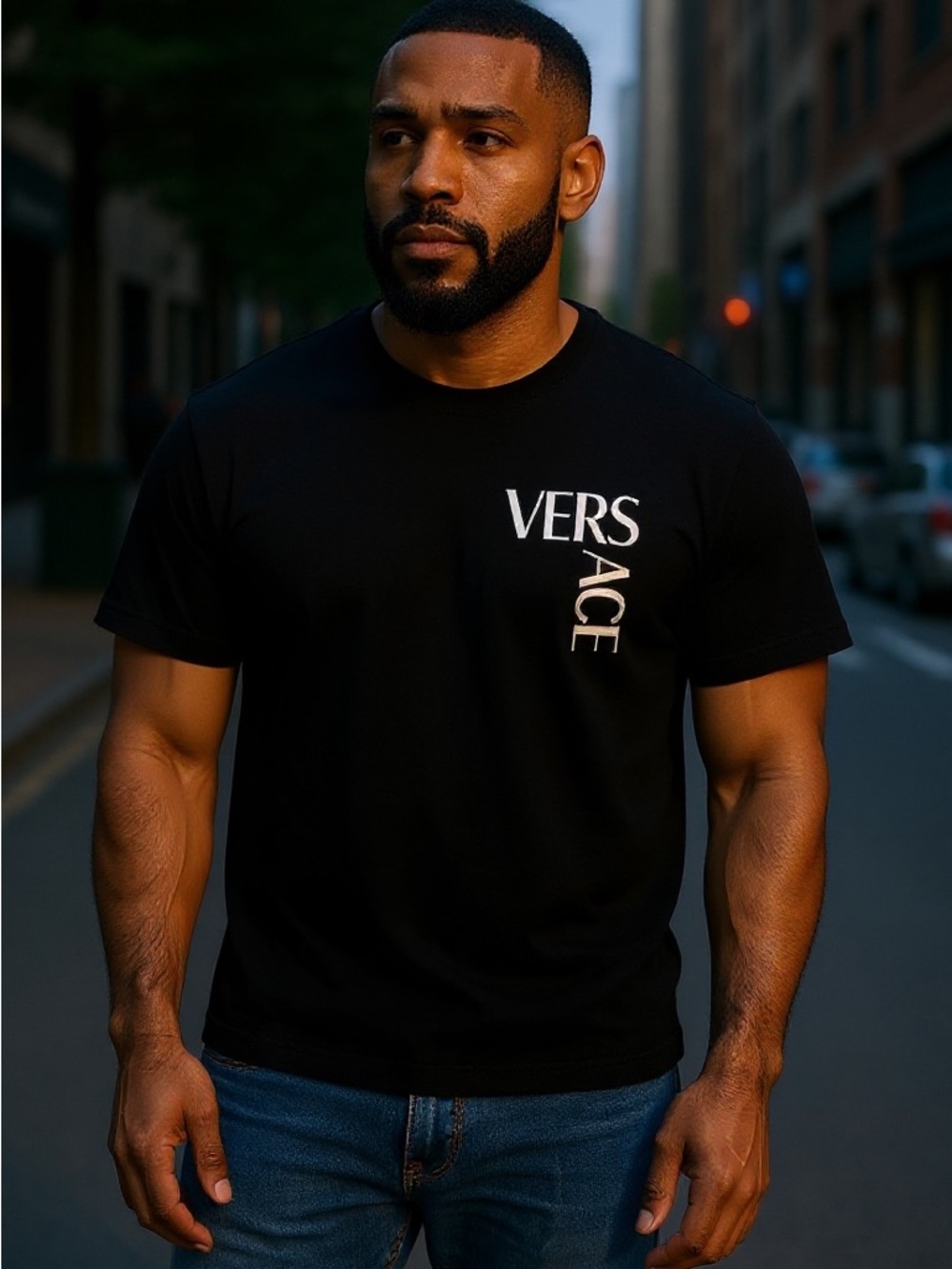 Men’s Black Cotton Aesthetic Short Sleeve T-Shirt with Pocket Sized Logo